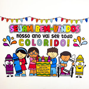 Painel de volta às aulas Bem vindo colorido