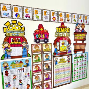 Kit sala completo + kit volta às aulas tema fazendinha