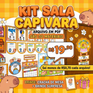 Kit sala capivara+crachá de mesa (brinde)+ capa de caderno de brinde
