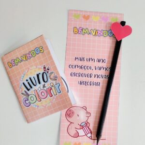 Cartão lembrancinha para lápis + livrinho de colorir capivara