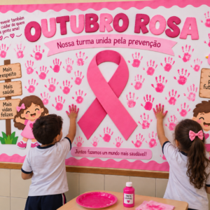 Outubro Rosa na Escola | Painel com Mãozinhas